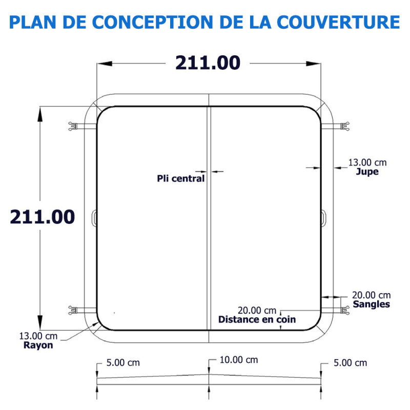 Bache couverture spa 210 cm x 210 cm