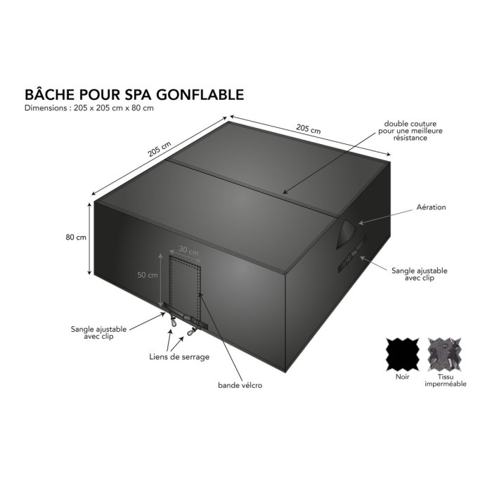 Bâche jacuzzi gonflable 205 x 205 cm x H80 cm