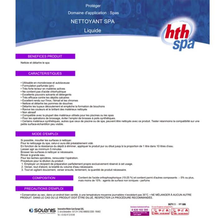 Fiche technique nettoyant spa parfum pin frais