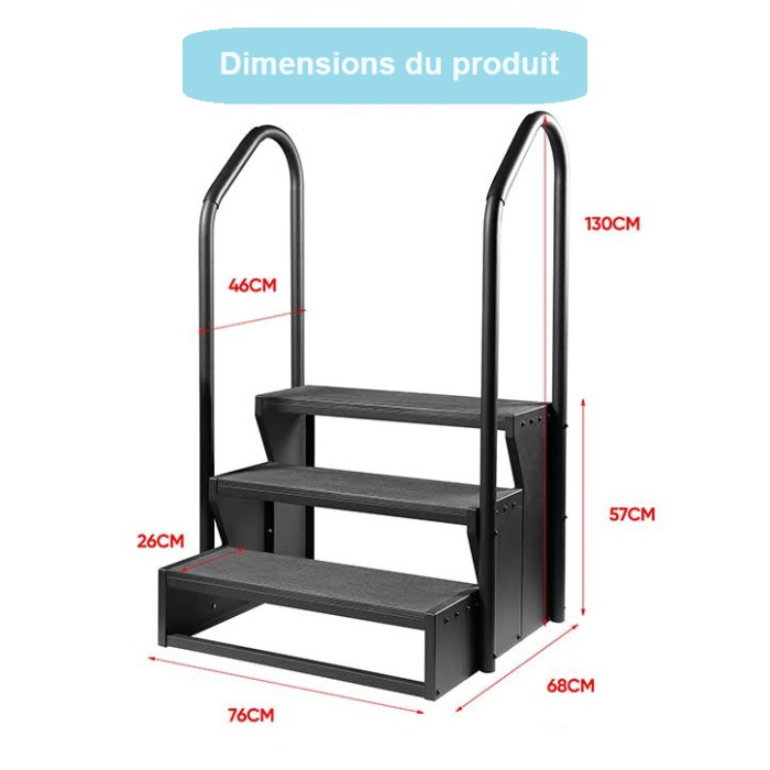 Dimensions escalier spa de nage - 3 marches et 2 rampes