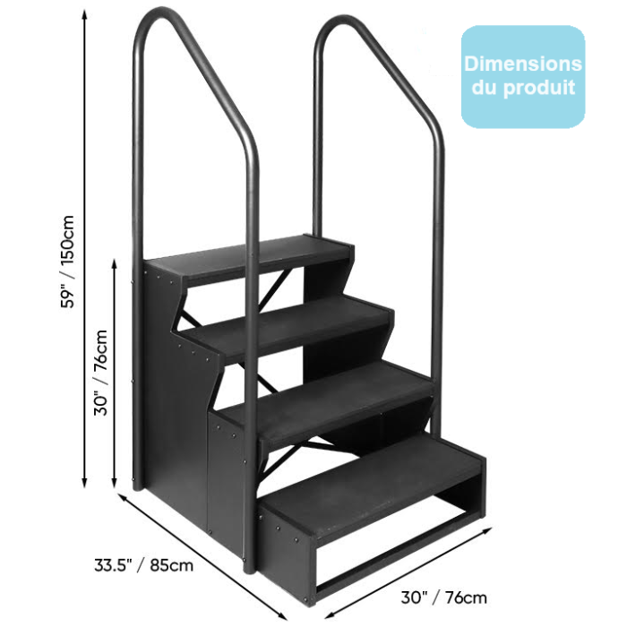 Dimensions marche pied spa de nage - 4 marches et 2 rampes