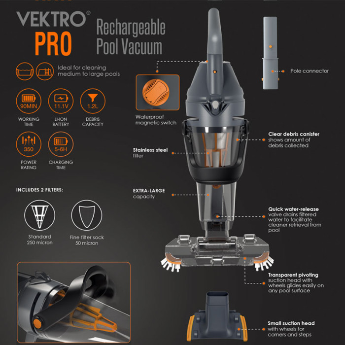Données techniques aspirateur Vektro Pro spa piscine 2024
