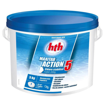 1 hth MAXITAB® 200g ACTION 5 pour piscines : Désinfection régulière