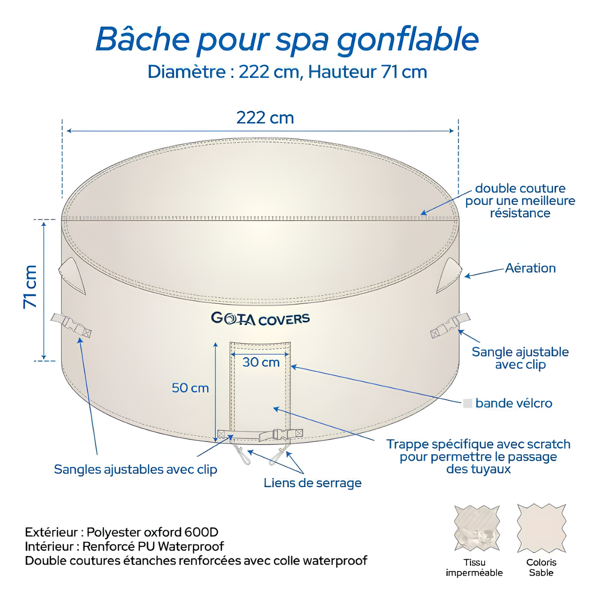 Bâche spa gonflable 222 cm