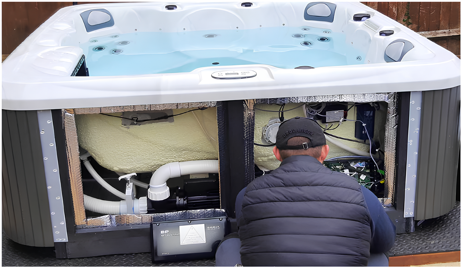 Technicien installe un boitier BP de la marque Balboa