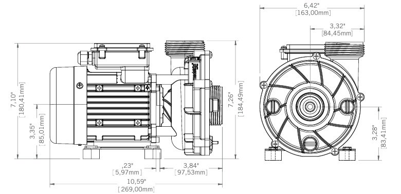 Dimensions de la pompe Aquaflo Gecko CMS-1