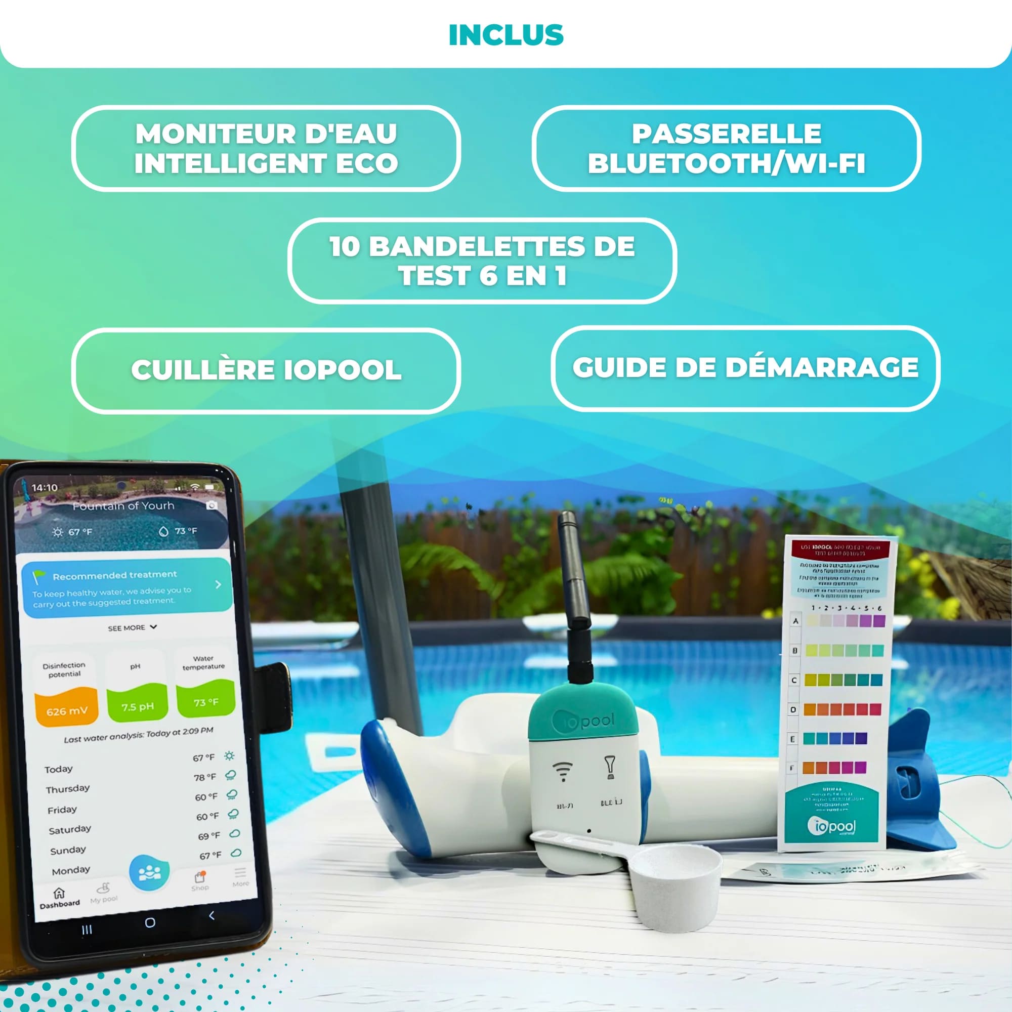 Contenu pack testeur Iopool spa et piscine